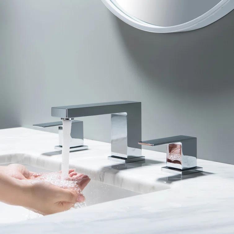 Cube Widespread Faucet 2-handle Bathroom Faucet with Drain Assembly