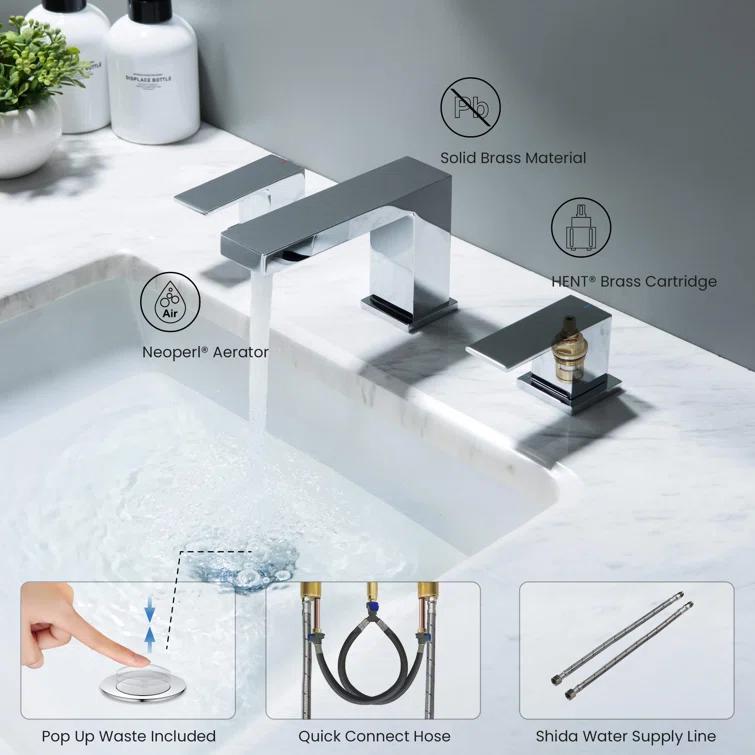 Cube Widespread Faucet 2-handle Bathroom Faucet with Drain Assembly