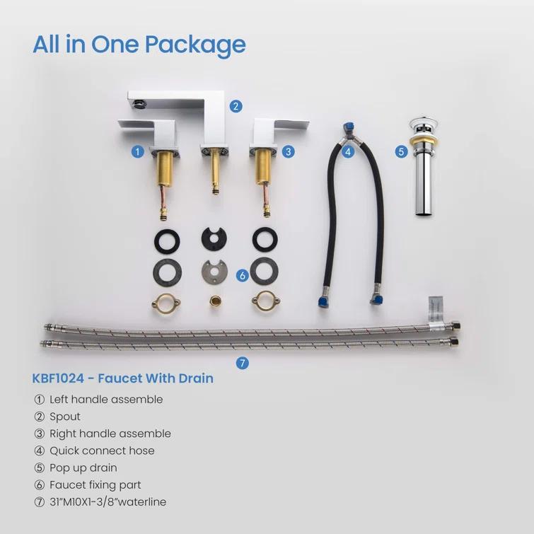 Cube Widespread Faucet 2-handle Bathroom Faucet with Drain Assembly