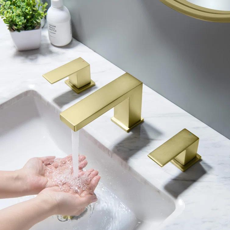 Cube Widespread Faucet 2-handle Bathroom Faucet with Drain Assembly