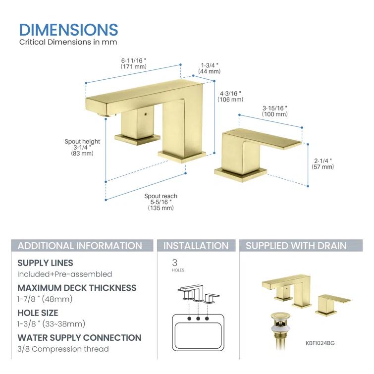 Cube Widespread Faucet 2-handle Bathroom Faucet with Drain Assembly
