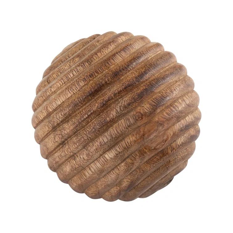 Sagebrook Home Nena Natural Round Brown Ridged Wooden Orb Decor Contemporary Rustic