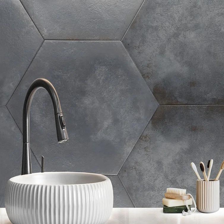 Angela Harris Fuller 20" Hex Porcelain Metallic Look Floor and Wall Tile