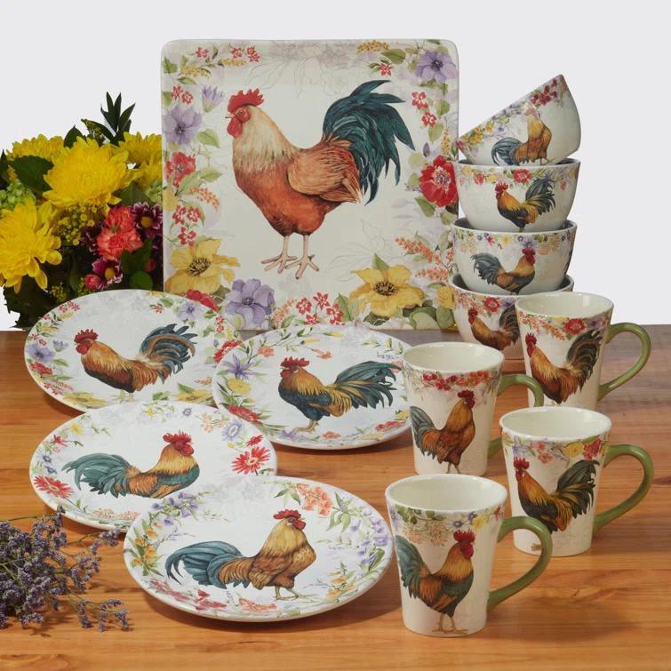 Certified International Floral Rooster Pitcher