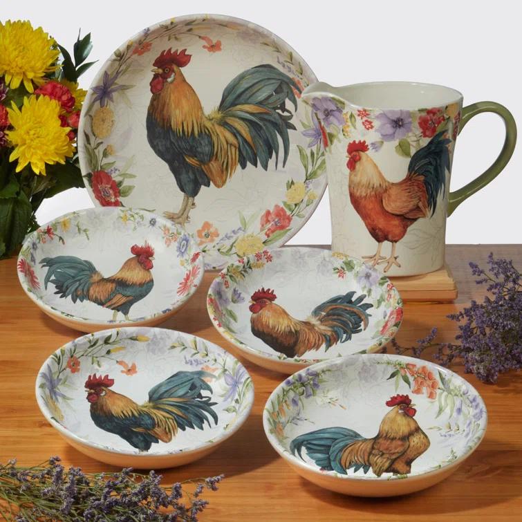 Certified International Floral Rooster Pitcher