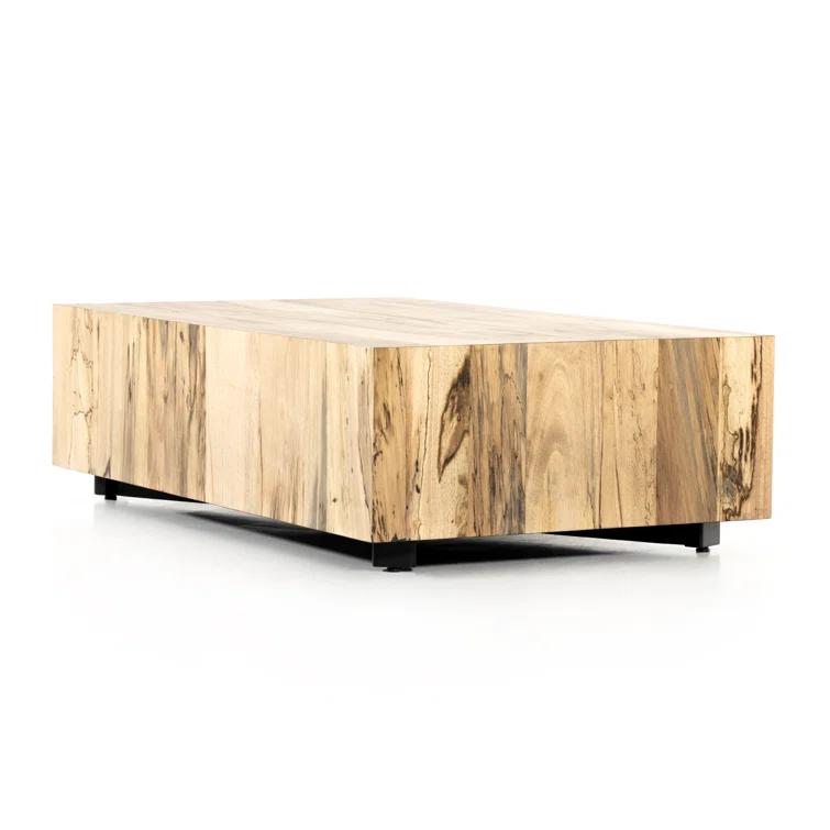 Contemporary Cream Spalted Primavera Wood Coffee Table with Storage