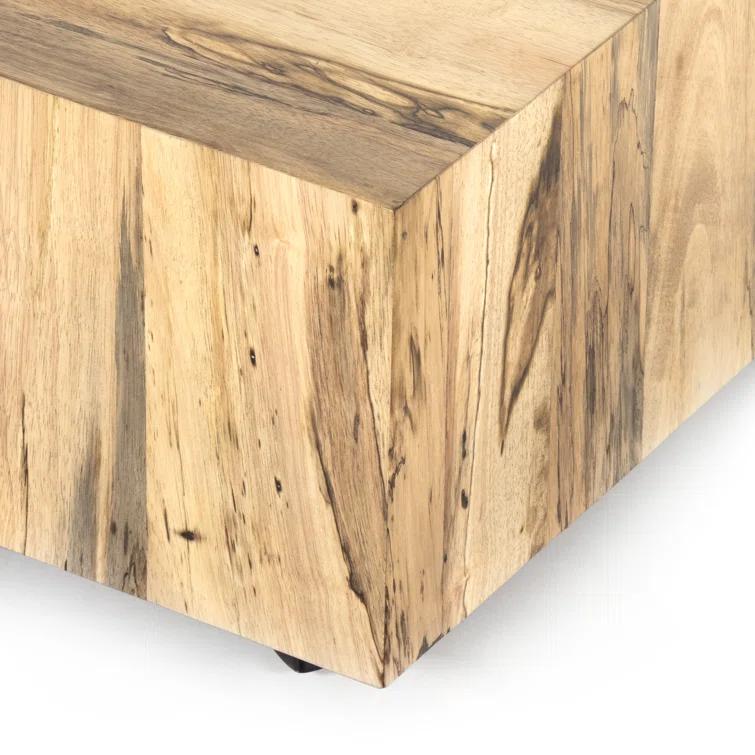 Contemporary Cream Spalted Primavera Wood Coffee Table with Storage