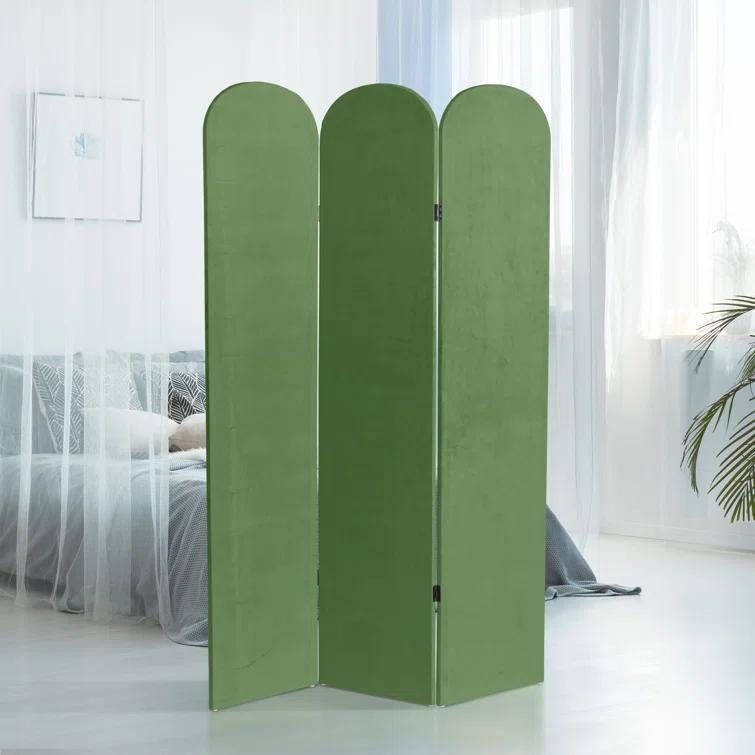6 ft. Classic Arch Velvet Room Divider Green 3 Panel