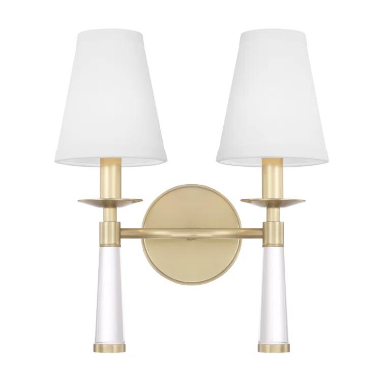Aged Brass 2-Light Dimmable Sconce with Silk Shade