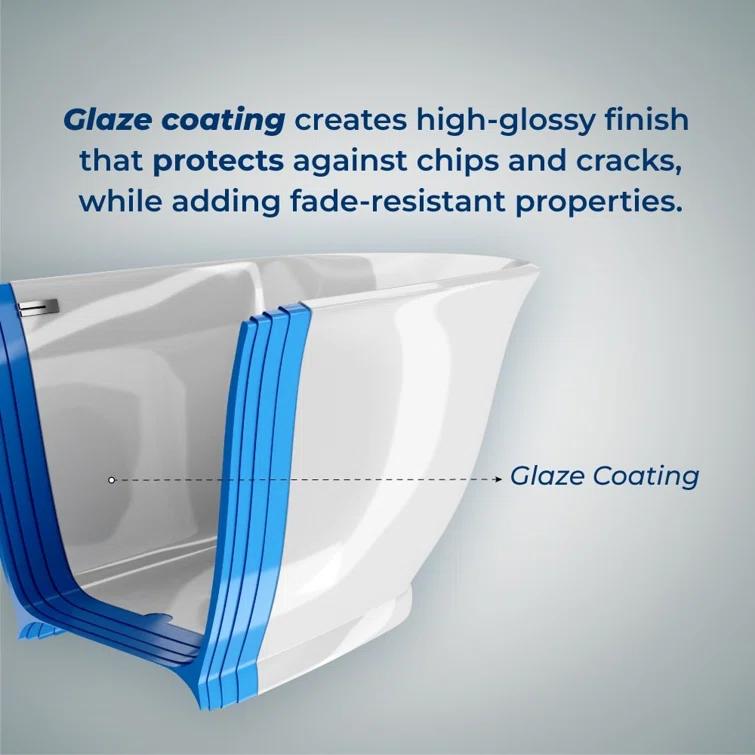 63" Streamline Freestanding Soaking Acrylic Bathtub With Drain and Bamboo Tray