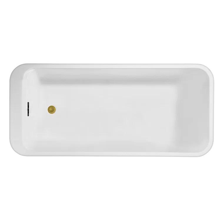 63" Streamline Freestanding Soaking Acrylic Bathtub With Drain and Bamboo Tray