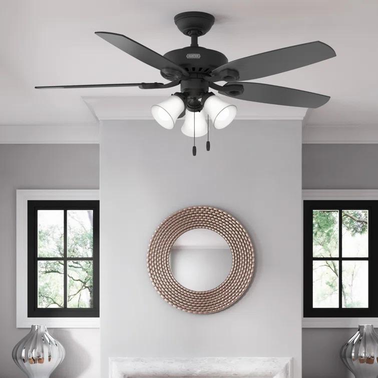 Builder Plus 52"5 - Blade Standard Ceiling Fan with Pull Chain and Light Kit Included