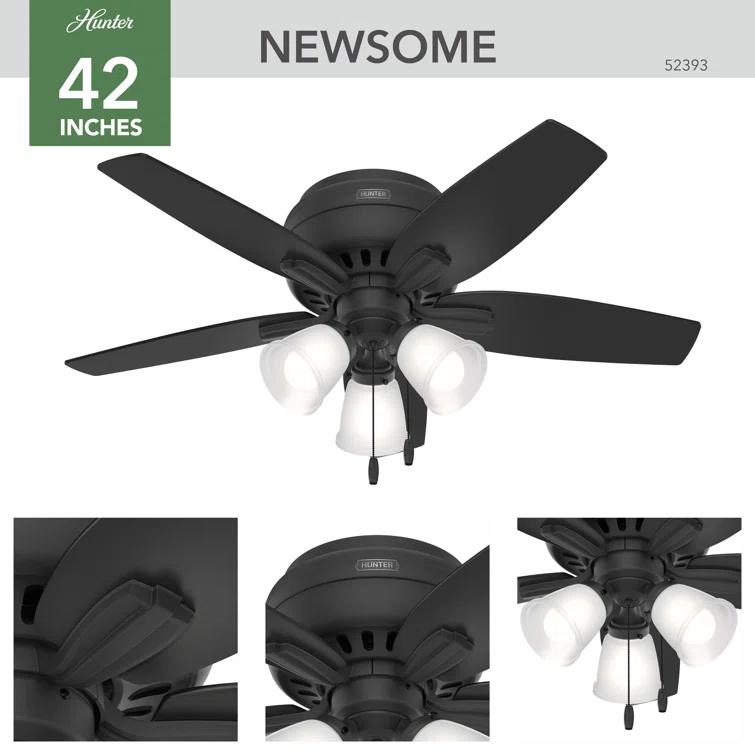 Hunter Fan Newsome 42" 5 - Blade Traditional Indoor Flush Mount Ceiling Fan with Lights and Pull Chains
