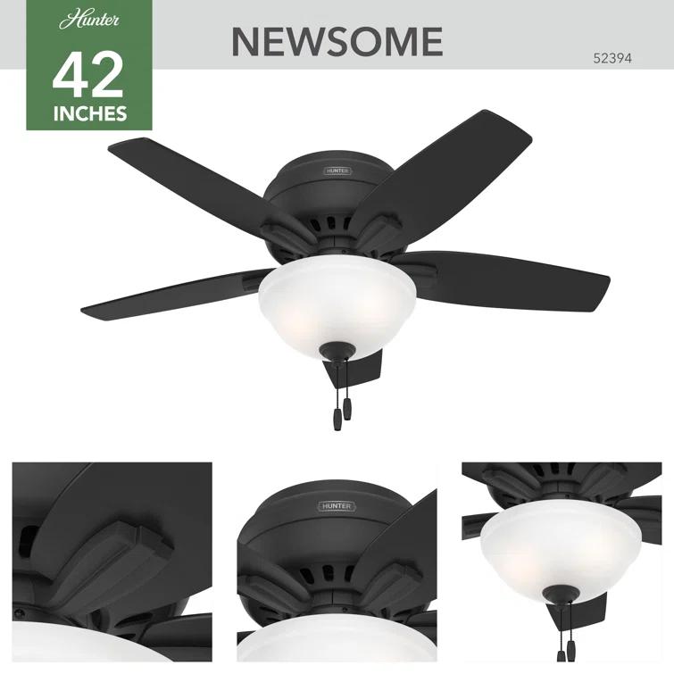 Newsome 42" 5 - Blade Traditional Flush Mount Indoor Ceiling Fan with Lights and Pull Chains