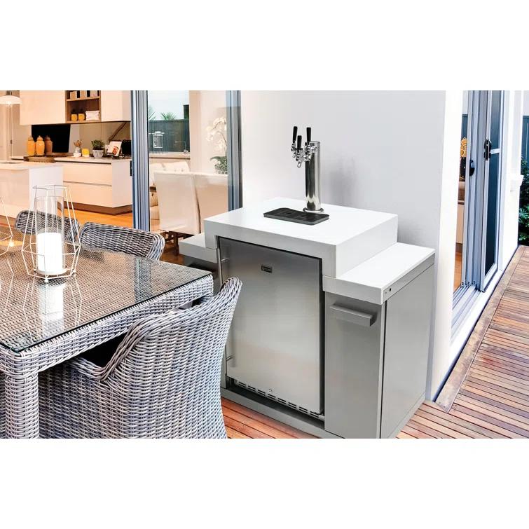 Mont Alpi MA-KEG Stainless Steel Outdoor Rated 3 Beer Tap Kegerator Keg Center Refrigerator Module with Digital Display + White Granite Countertop - Holds 3 Pony Kegs - Fits Island Grills