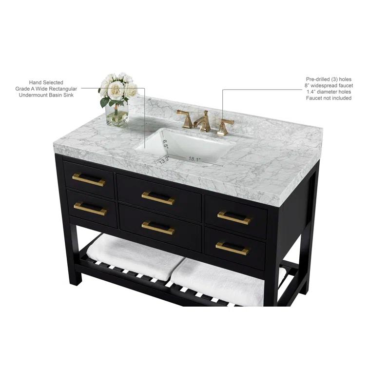 Ancerre Designs Elizabeth 48" Wood Bathroom Vanity Set in Black Onyx