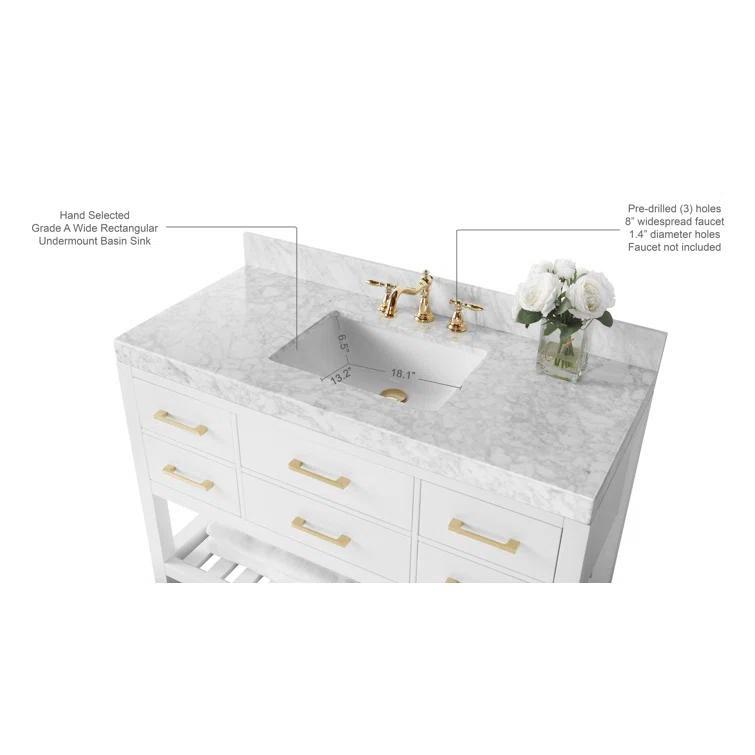 Ancerre Designs Elizabeth 48" Bathroom Vanity Set with Gold Hardware in White