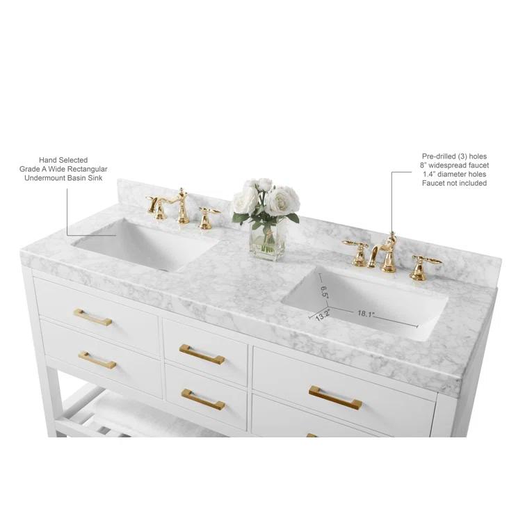 Ancerre Designs Elizabeth 60" Bathroom Vanity Set with Gold Hardware in White