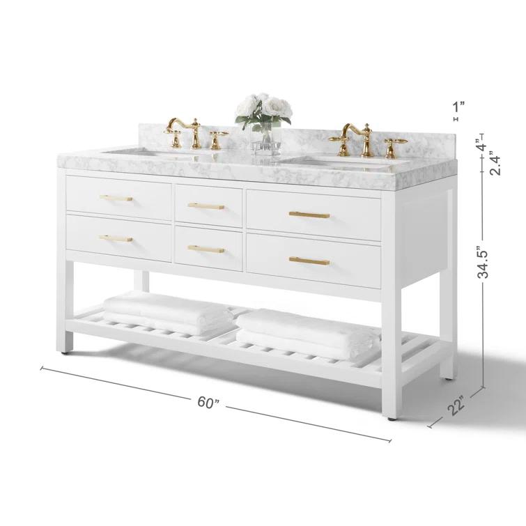 Ancerre Designs Elizabeth 60" Bathroom Vanity Set with Gold Hardware in White