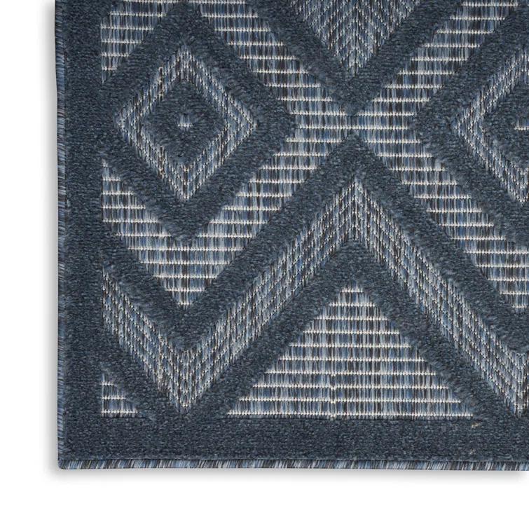 Foundry Select Versatile Diamond Navy Blue Indoor/Outdoor Area Rug