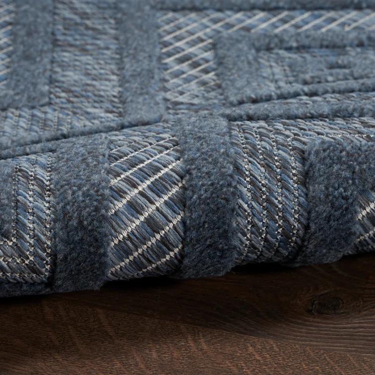 Foundry Select Versatile Diamond Navy Blue Indoor/Outdoor Area Rug