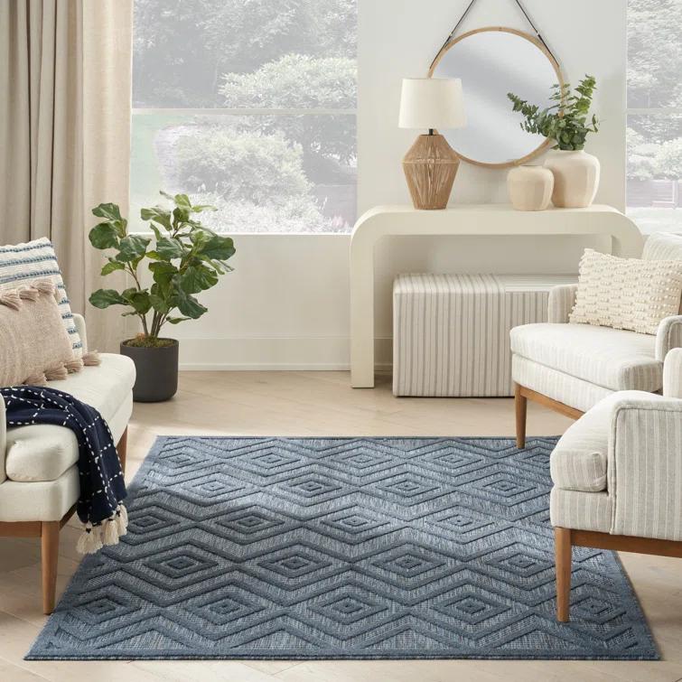 Foundry Select Versatile Diamond Navy Blue Indoor/Outdoor Area Rug