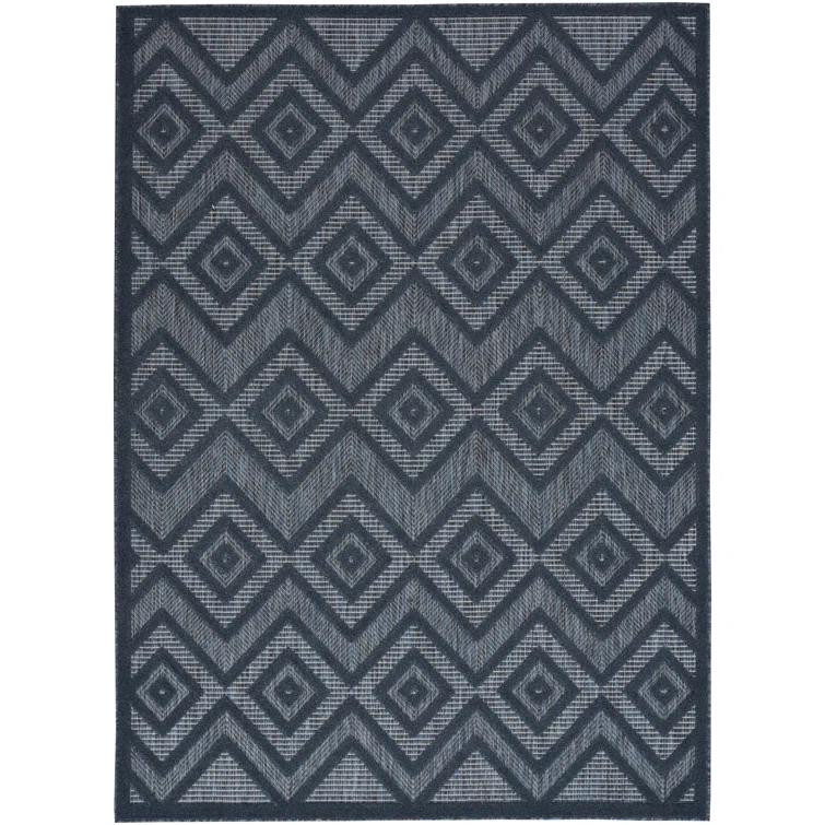 Foundry Select Versatile Diamond Navy Blue Indoor/Outdoor Area Rug