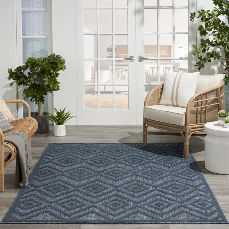 Foundry Select Versatile Diamond Navy Blue Indoor/Outdoor Area Rug