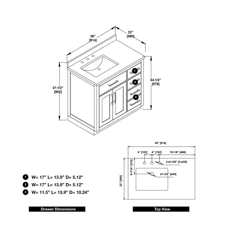 OVE Decors Athea 36 in. W Bath Vanity with Premium Countertop and Power Bar