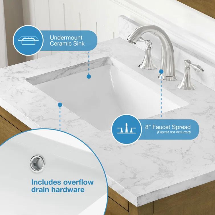 OVE Decors Athea 36 in. W Bath Vanity with Premium Countertop and Power Bar