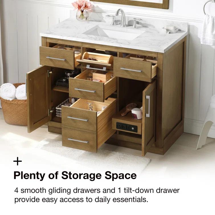 OVE Decors Athea 42 in. W Bath Vanity with Premium Countertop and Power Bar