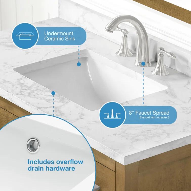 OVE Decors Athea 42 in. W Bath Vanity with Premium Countertop and Power Bar