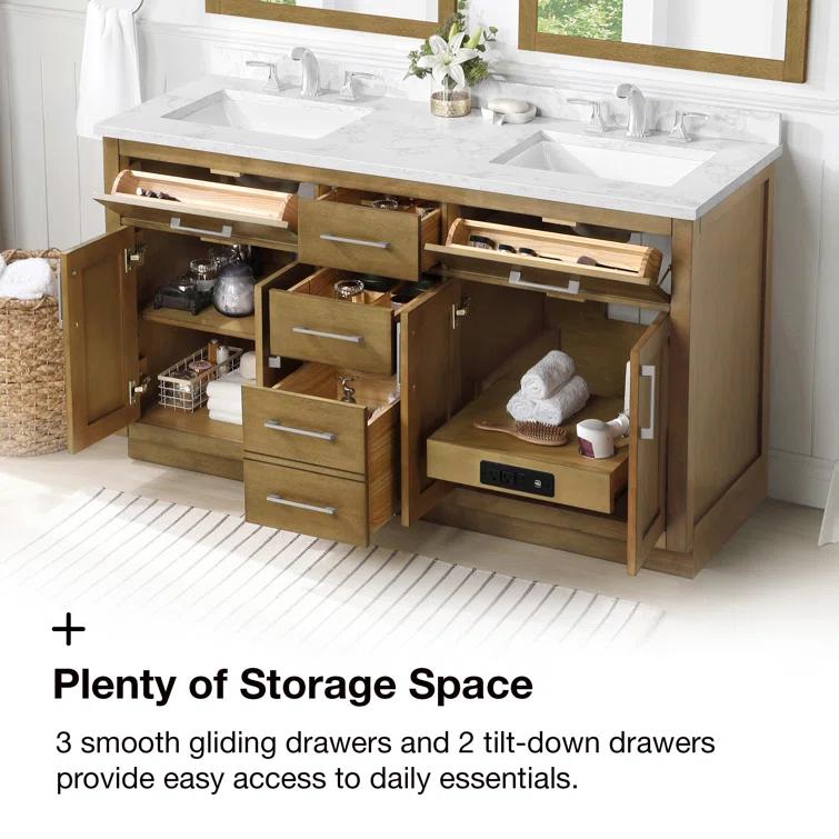 OVE Decors Athea 60 in. W Bath Vanity with Premium Countertop and Power Bar