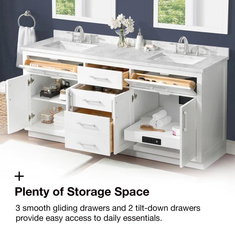 OVE Decors Athea 72 in. W Bath Vanity with Premium Countertop and Power Bar