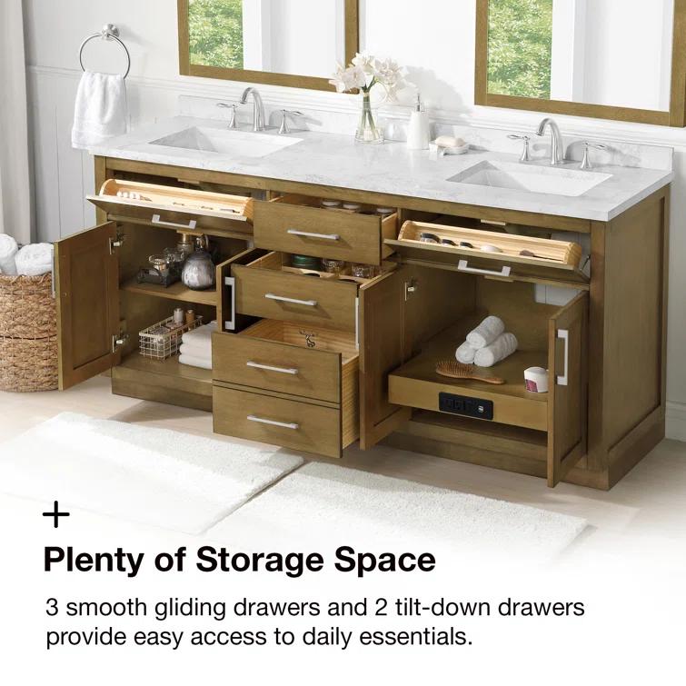 OVE Decors Athea 72 in. W Bath Vanity with Premium Countertop and Power Bar
