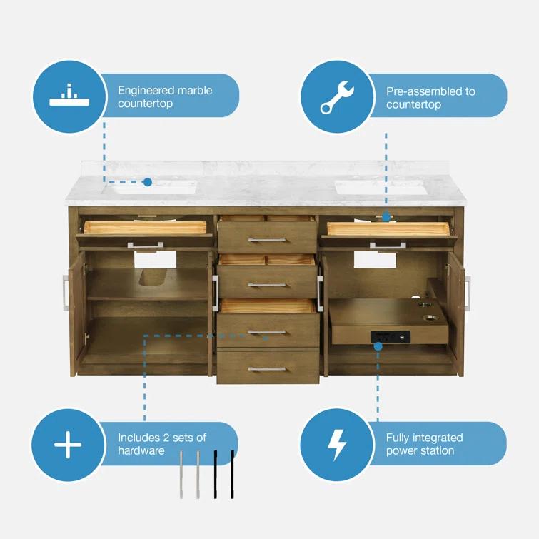 OVE Decors Athea 72 in. W Bath Vanity with Premium Countertop and Power Bar