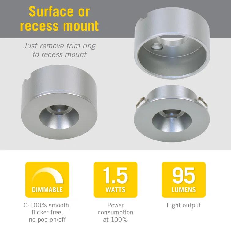 Dot Under Cabinet LED Puck Light, Flat, 2700K Undercabinet Puck Light
