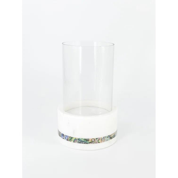 Anaya Mother Of Pearl Marble 7.63'' H Marble Tabletop Hurricane