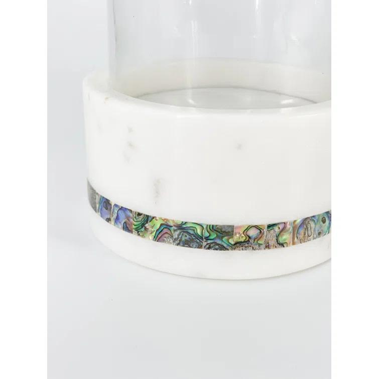 Anaya Mother Of Pearl Marble 7.63'' H Marble Tabletop Hurricane