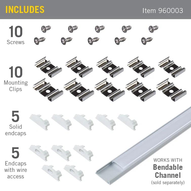 Accessory Packs for LED Tape Light Mounting Channels, Bendable, White
