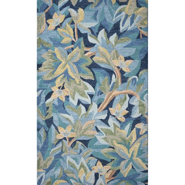 Florals Avalonian Handmade Hand Tufted Wool Blue/Green Rug