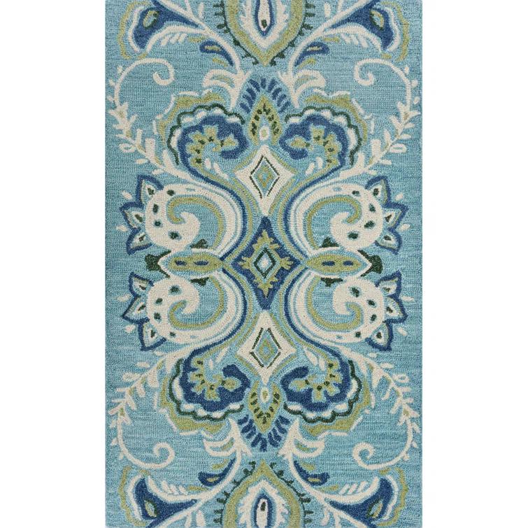 Adelaide Hand Hooked Aqua/Green/Ivory Wool Rug