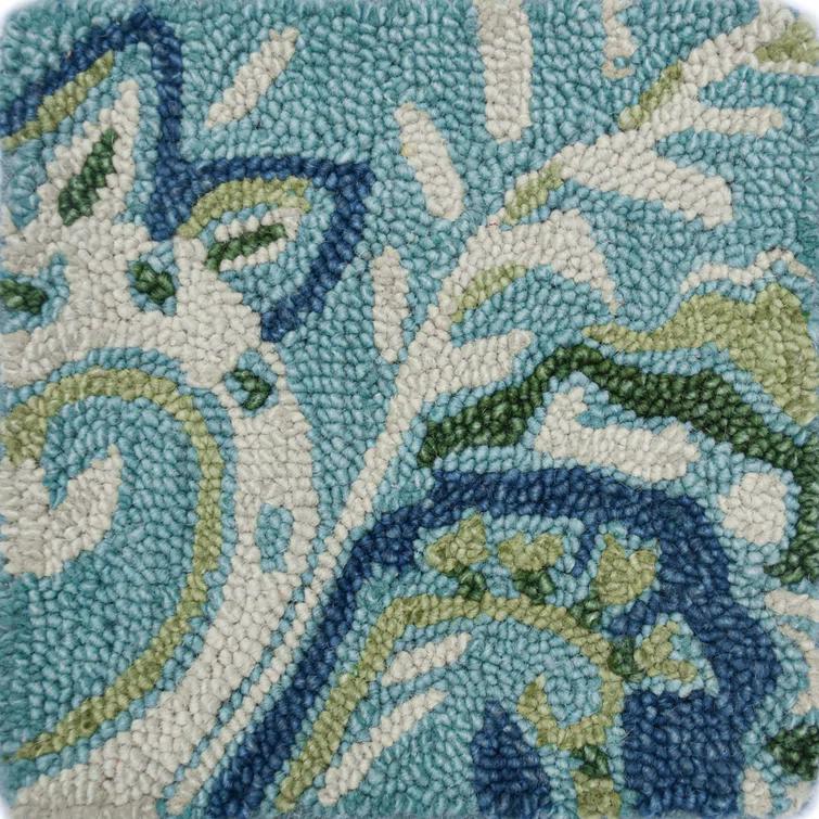 Adelaide Hand Hooked Aqua/Green/Ivory Wool Rug
