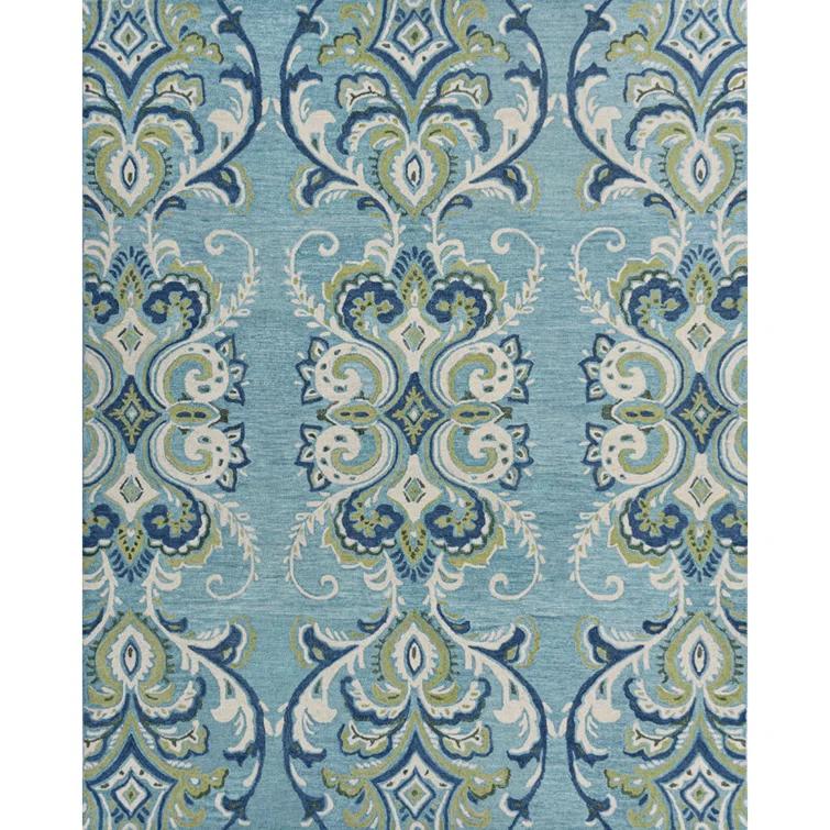 Adelaide Hand Hooked Aqua/Green/Ivory Wool Rug