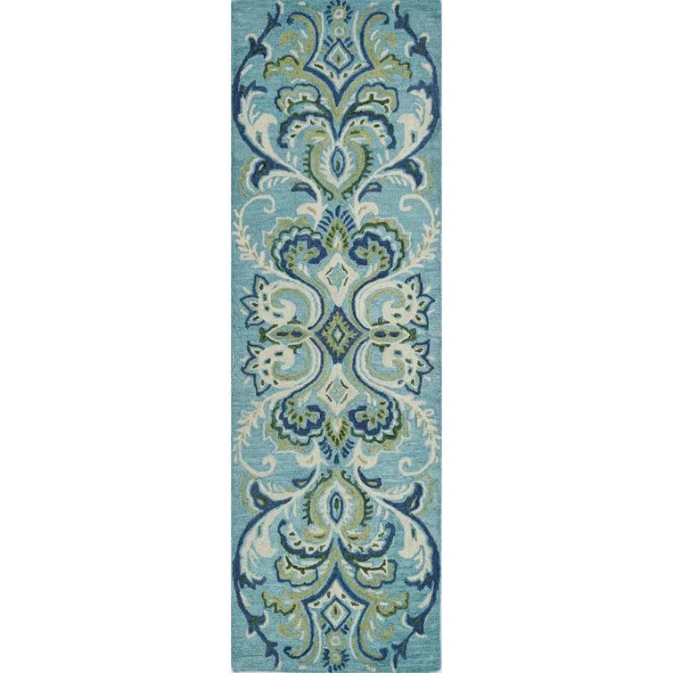 Adelaide Hand Hooked Aqua/Green/Ivory Wool Rug