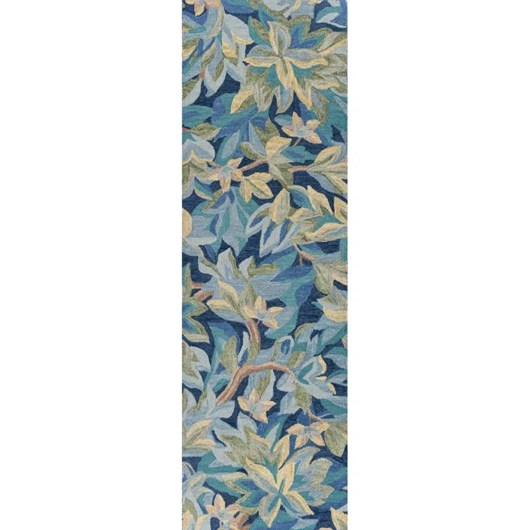 Florals Avalonian Handmade Hand Tufted Wool Blue/Green Rug