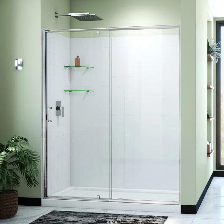 Flex 60" W x 30" D x 78" H Semi-Frameless Square Tub Enclosure with Fixed Panel and Base Included