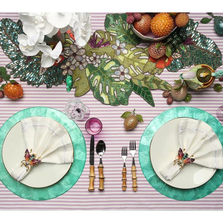 Tropical Multicolor Beaded Cotton Table Runner