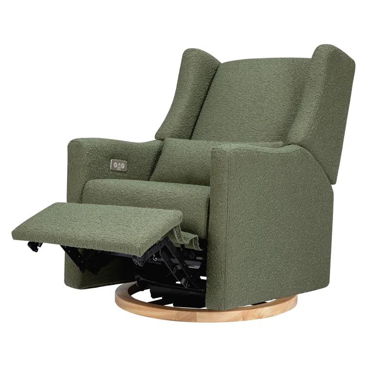 Babyletto Kiwi Olive Green Boucle Nursery Power Glider Recliner Chair with Light Wood Base