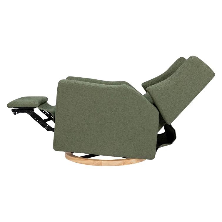 Babyletto Kiwi Olive Green Boucle Nursery Power Glider Recliner Chair with Light Wood Base